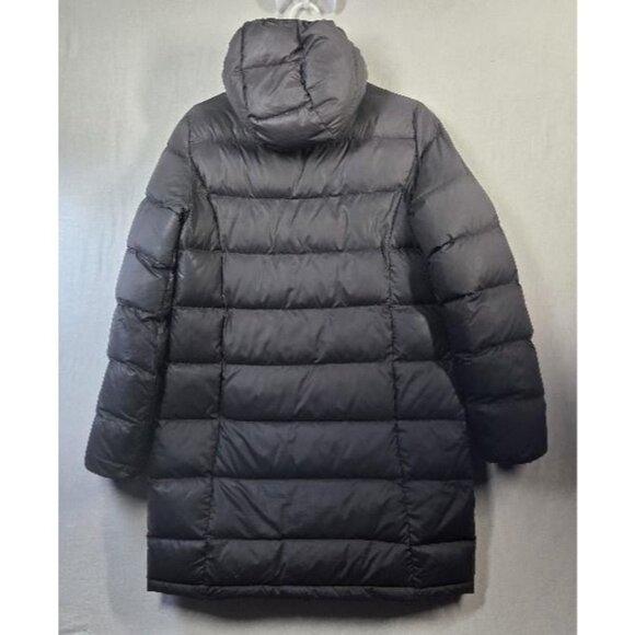 Hudson's Bay Coat Womens Small Black Long Puffer Hooded Down Striped Lightweight - Picture 8 of 16